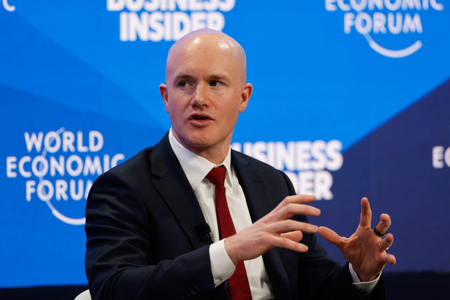 Brian Armstrong, chief executive officer of Coinbase Global Inc., at the World Economic Forum (WEF) in Davos, Switzerland, on Tuesday, Jan. 21, 2025. The annual Davos gathering of political leaders, top executives and celebrities runs from January 20 to 24. Photographer: Stefan Wermuth/Bloomberg via Getty Images